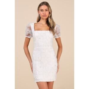 Lulus Tarabya White 3d Floral Beaded Mini Dress - Size S